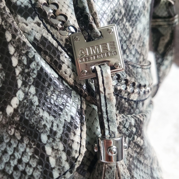 Aimee Kestenberg Snakeskin Patent Leather Chain Fringe Purse Y2K Shoulde… - Picture 2 of 16